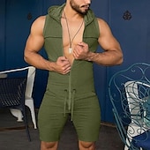 billiga Träningsdräkter-Herr Träningsoverall Jumpsuit Blixtlås i fullängd En bit Ledigt Ärmlös Andningsfunktion Mjuk Kondition Gymträning Löpning Sportkläder Sportkläder Solid färg Svart Röd Grön