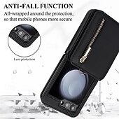 baratos Capa Samsung-telefone Capinha Para Z Flip 7 Z Virar 6 Z Flip 5 Z Flip 4 Z Flip 3 Capa traseira Com Suporte Zíper com cordão Retro TPU Couro PU