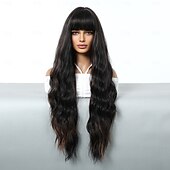 voordelige Synthetische trendy pruiken-Synthetische pruiken Uniformen carrière Kostuums Prinses Gekruld Golvend Gelaagd kapsel Met pony Machinegemaakt Pruik 76.2 cm Donker Bruin Synthetisch haar Dames Cosplay Feest Modieus Bruin
