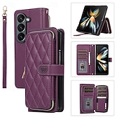 お買い得  サムスン用ケース-電話 ケース 用途 Zフリップ6 Z Flip 5 Z Flip 4 Z Flip 3 バックカバー スタンド付き ジッパ－ ストラップ付き レトロ風 TPU PUレザー