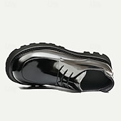 baratos Botas de couro premium-Botas masculinas de couro envernizado marrom com cadarço grosso - sapatos sociais casuais de grife com sola robusta para moda urbana