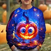 billiga Pojkens 3D Vision &amp; Geometri-Pojkar 3D Grafisk Tecknat Pumpa T-shirt Långärmad Vår Höst Mode Grundläggande Barn 4-12 år Rund hals Utomhus Ledigt Dagligen Normal