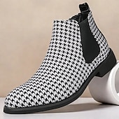 billiga Chelsea stövlar-chelseaboots för män i houndstooth-mönster – klassiska slip-on ankelboots med elastiska sidopaneler för formella och vardagliga tillfällen