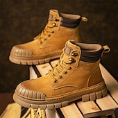 baratos Botas de trabalho-Homens Botas Botas de trabalho Couro Premium Confortável Antiderrapante Com Cadarço Amarelo Cáqui
