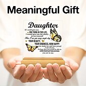 cheap Gifts-Acrylic Plaque with Wooden Base, Meaningful Gift from Son or Daughter to Mom, Commemorative Desk Sign, Thoughtful Keepsake with Wooden Stand