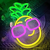 abordables Lampes néon led-Panneau lumineux au néon ananas, lumière au néon LED alimentée par USB pour une décoration intérieure esthétique, un mariage, une chambre, une fête, une chambre d&#039;adolescent &amp;décoration murale de