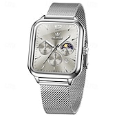 abordables Montres à quartz-nouvelle marque olevs olevs tendance montres pour hommes cadran carré calendrier lumineux des phases de lune multifonction ceinture en maille à trois yeux montre à quartz à phases de lune