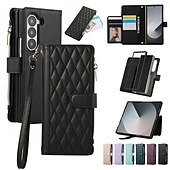Недорогие Чехлы для Samsung-телефон Кейс для Назначение Z-сгиб 6 Z Fold 5 Z Fold 4 Z Fold 3 Кейс на заднюю панель со стендом Молния с ремешком Ретро ТПУ Кожа PU
