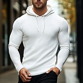 cheap Ribbed Knit Tee-Men&#039;s T Shirt Muscle Shirt Ribbed Knit tee Long Sleeve Shirt Long Sleeve Hooded Summer Striped Fashion Streetwear Cool Hooded Training Outdoor Black White Grey Top Tee for Men