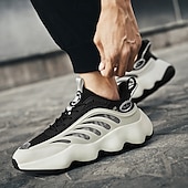 economico Sneakers da uomo-scarpe da ginnastica da uomo futuristiche con suola spessa in bianco e nero - scarpe sportive leggere e traspiranti per abbigliamento casual o da corsa