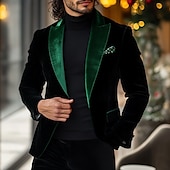 economico Blazer e Giacca-Giacca blazer in velluto per uomo smoking natalizio vintage giacca patchwork nera e verde taglia standard