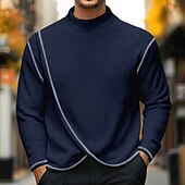 preiswerte T-Shirt mit Waffelstrick-Herren Waffelhemd Rollkragenhemd T-Shirt Langarmshirt Langarm Rollkragen Stehkragen Frühling &amp; Herbst Einfarbig Mode Designer Basic Wickeln Urlaub Straße Ausgehen Weiß Blau Marineblau Top T-Shirt für