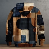 abordables Motif Géométrique-Homme Impression réactive Sweat à capuche Sweats à capuche Sweatshirt Mode Quotidien manche longue À capuche Vacances Fête Voyage Bleu Cordon de serrage Fermeture éclair Avec Poches Automne Hiver