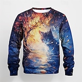 billiga Pojkens 3D-djur-Pojkar 3D Grafisk Tecknat Katt T-shirt Långärmad Vår Höst Mode Grundläggande Barn 4-12 år Rund hals Utomhus Ledigt Dagligen Normal