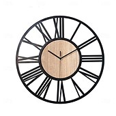 economico Decorazioni da parete-orologio da parete arte semplice orologio da esterno 16 pollici arte in ferro numeri romani in legno grande orologio da esterno retrò aperto quadrante silenzioso al quarzo a batteria orologio