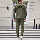 cheap Basic Tracksuits-Men's Sweatshirt Tracksuit Sweatsuit Black Army Green Red Navy Blue Light Grey Hooded Plain Drawstring 2 Piece Sports &amp; Outdoor Daily Holiday Streetwear Basic Casual Winter Spring &amp;  Fall Clothing