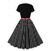 baratos Vestidos-Retro Vintage Anos 50 Hepburn Vestidos Floral Poá Linha A Decote Redondo Fantasia Mulheres Carnaval Ano Novo Baile de Máscaras Casual / Diário Festa de Solteira Adulto Vestido