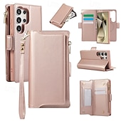 cheap Samsung Cases-Phone Case For S24 S24 Ultra Plus S23 S22 S21 S20 Ultra Plus FE Wallet Case with Stand Holder Magnetic with Lanyard Retro TPU PU Leather