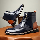 baratos Botas de vestir-Botas masculinas vintage brogue ankle boots - couro sintético marrom e preto com painel de tweed, design clássico de cadarço para ocasiões formais e casuais, botas sociais estilo retrô