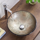 economico Lavabi da appoggio-lavandino da appoggio per il bagno con rubinetto e scarico, lavabo combinato con tubo di scarico, lavabo da appoggio per il bagno, lavabo in vetro temperato, lavabo da appoggio, lavabo da appoggio