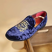 abordables Casual-Mocasines de terciopelo azul marino para hombre con bordados dorados: elegantes zapatos sin cordones para eventos formales y fiestas