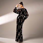 economico NERO-Abito da sera A-Line abito scintillante abito formale lungo fino al pavimento maniche lunghe collo a V con paillettes e glitter abito per ospiti di matrimonio