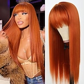 economico Parrucche di capelli veri senza cuffia-ginger# parrucca di capelli umani parrucca con meccanismo completo parrucca arancione liscia per donne nere