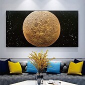 abordables Peintures Abstraites-peinture à l&#039;huile de lune peinte à la main peinture texturée jaune noire 3D peinture murale abstraite au clair de lune faite à la main grande peinture texturée noire minimaliste pour salon chambre