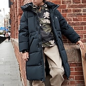 billiga Pojkars dunjacka och parka-Barn Pojkar Ner Hoodiejacka Pufferjacka Ytterkläder Ensfärgat Långärmad Ficka Täcka Utomhus Dagligen Grundläggande Svart Höst Vinter 5 år +