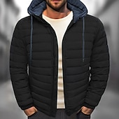 cheap Men&#039;s Downs &amp; Parkas-Men&#039;s Winter Coat Puffer Jacket Quilted Jacket Transition Jacket Pocket Hooded Office &amp; Career Date Casual Daily Warm Winter Color Block Black Red Navy Blue Blue Puffer Jacket