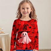 cheap Girl&#039;s Halloween Costumes-Halloween Girls&#039; 3D Graphic Pumpkin Ghost T shirt Tee Long Sleeve Spring Fall Fashion Basic Polyester Kids 4-12 Years Crew Neck Outdoor Casual Daily Regular Fit