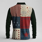 preiswerte Poloshirt mit Farbblockdesign für Herren-Herren Karomuster Waffel-Poloshirts Golfshirt Langarm Polo-Shirts Hemden mit Kragen Vintage Lässig Urlaubskleidung Formelle Kleidung Festivalkleidung Knöpfe 3D-Druck Frühling Herbst Winter Blau