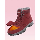tanie Buty śniegu i zimowe-damskie wodoodporne zimowe buty śniegowe - czerwone sznurowane botki z podszewką ze sztucznego futerka, antypoślizgowa podeszwa, idealne na zajęcia na świeżym powietrzu i w chłodne dni