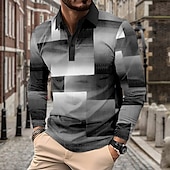 billiga Color Block Polo för män-Herr Rutig Pikétröjor Golf pikétröjor Långärmad Polotröjor Krage Business Casual Formell Semester Vardag Friluftskläder Knappar 3D-utskrift Vår Höst vinter Svart Gul Rubinrött