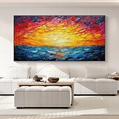 preiswerte Landschaftsgemälde-handgefertigtes originales dickes strukturiertes farbenfrohes Meereslandschafts-Ölgemälde auf Leinwand, abstrakter Sonnenuntergang, Ozean-Wandkunst für die Inneneinrichtung mit gespanntem Rahmen ohne
