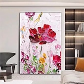 abordables Peintures fleurs/botaniques-Fait à la main Peinture à l&#039;huile Hang-peint Peint à la main Verticale Abstrait A fleurs / Botanique Moderne Rideau (sans cadre)