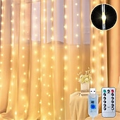 Χαμηλού Κόστους Τροφοδότηση με USB-3x3M Ευέλικτα Φωτιστικά Κουρτίνας LED 300 LEDs Φωτιστικά Σχοινιού LED με 13-Κλειδί Τηλεχειριστήριο USB Τροφοδοτούμενα Χαμηλής Τάσης Ζεστό Λευκό  RGB Ασφαλή για Διακόσμηση Δωματίου  Κουρτίνας
