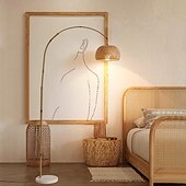 cheap LED Floor Lamp-Floor Lamp Bedside Floor Lamp Bamboo Style Standing Light with Arc Arm in Wood Wabi-Sabi Style Floor Lamp