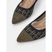 cheap Kitten Heels-Women&#039;s Elegant Black Kitten Heels - Pointed Toe with Gold Thread Detailing, Comfortable and Stylish for Office and Evening Wear