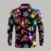 billiga Christmas Light Outfit-Jul Herr Pepparkakor män Pikétröjor Zip Polo Långärmad Polotröjor Krage Ledigt Festkvällskläder Vardag Dragkedja Vår Höst vinter Regnbåge