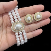 abordables Parures de Bijoux-ensembles de bijoux de mariée 1 ensemble boucles d&#039;oreilles en alliage de perles d&#039;imitation collier ensemble de bijoux artistiques de mode élégants pour femmes pour fête de mariage invité de mariage