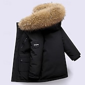 billiga Flickors dun- och parka-jacka-Barn Unisex Ner Hoodiejacka Ytterkläder Ensfärgat Långärmad Ficka Täcka Utomhus Dagligen Grundläggande Svart Vit Rubinrött Höst Vinter 4 år +