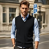 preiswerte Herren Pullover Weste-Herren Pullunder Pullover Kleid Pullover Weste Strickpullover Gerippt Stricken Standard Strick Glatt V Ausschnitt Modisch Brautkleider schlicht Freizeitskleidung Verabredung Bekleidung Herbst Winter