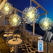 baratos Luzes solares de corda-4 luzes de fogos de artifício solares, luzes de caminho solares 360 leds com controle remoto 8 modos, luzes externas à prova d&#039;água para jardim, quintal, pátio, passarela, decorações de natal e