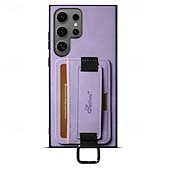 זול מארז סמסונג-טלפון מגן עבור S24 Ultra Plus S23 Ultra Plus S22 Plus Ultra S25 Ultra כיסוי אחורי עם מעמד עם רצועת יד חריץ לכרטיס רטרו TPU PC עור PU