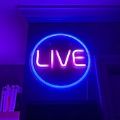 ieftine Lumini Neon LED-lumini cu neon live, lumini cu neon cu led live, lumini cu LED rotunde pentru jucători - semn cool de streaming/înregistrare live pentru studio, perete, dormitor, decor sala de jocuri
