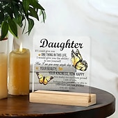 cheap Gifts-Acrylic Plaque with Wooden Base, Meaningful Gift from Son or Daughter to Mom, Commemorative Desk Sign, Thoughtful Keepsake with Wooden Stand