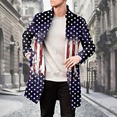 billige lett jakke for menn-Herre Amerikansk amerikansk flagg Vinterfrakk Fleece-jakke Ytterfrakk Termisk Bekvem Fritid utendørs Gate Dagligdagstøy Knapper 3D-utskrift Lomme foran Vinter Aftæpning Langermet Blå