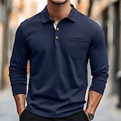cheap Men&#039;s Classic Polo-100% Cotton Men&#039;s Polo Shirt Golf Polo Formal Work Classic Long Sleeve Color Block Button Summer Spring &amp; Fall Army Green Dark Grey Black Burgundy Navy Blue Polo Shirt