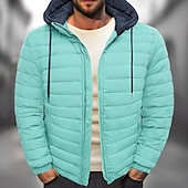 cheap Men&#039;s Downs &amp; Parkas-Men&#039;s Winter Coat Puffer Jacket Quilted Jacket Transition Jacket Pocket Hooded Office &amp; Career Date Casual Daily Warm Winter Color Block Black Red Navy Blue Blue Puffer Jacket